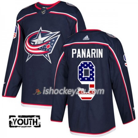 Børn NHL Blue Jackets Trøje Artemi Panarin 9 Adidas 2017-2018 Marine Blå USA Flag Fashion Authentic